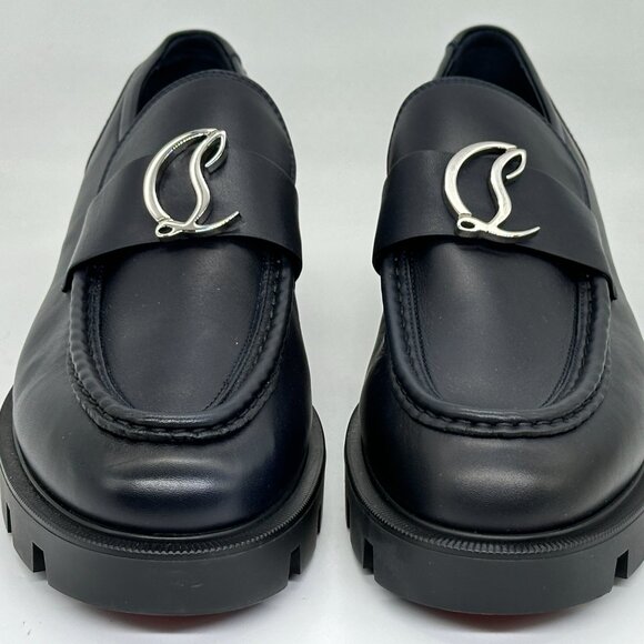 Christian Louboutin CL MOC LUG FLAT Leather Loafers Moccasin Shoes Marine - Picture 4 of 12